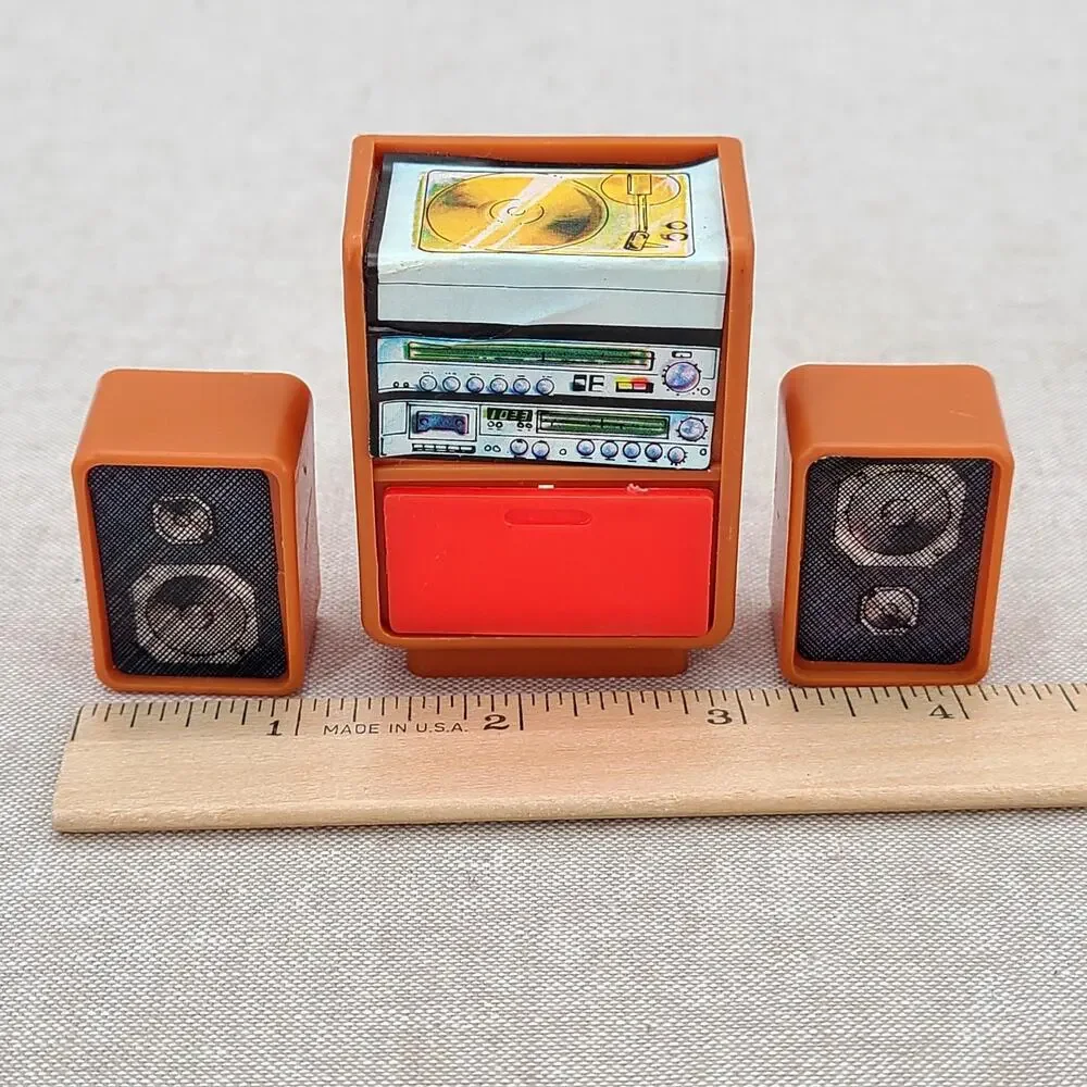 VTG Arco Toys Dollhouse Living Room Furniture TV Stereo Speakers Record Player